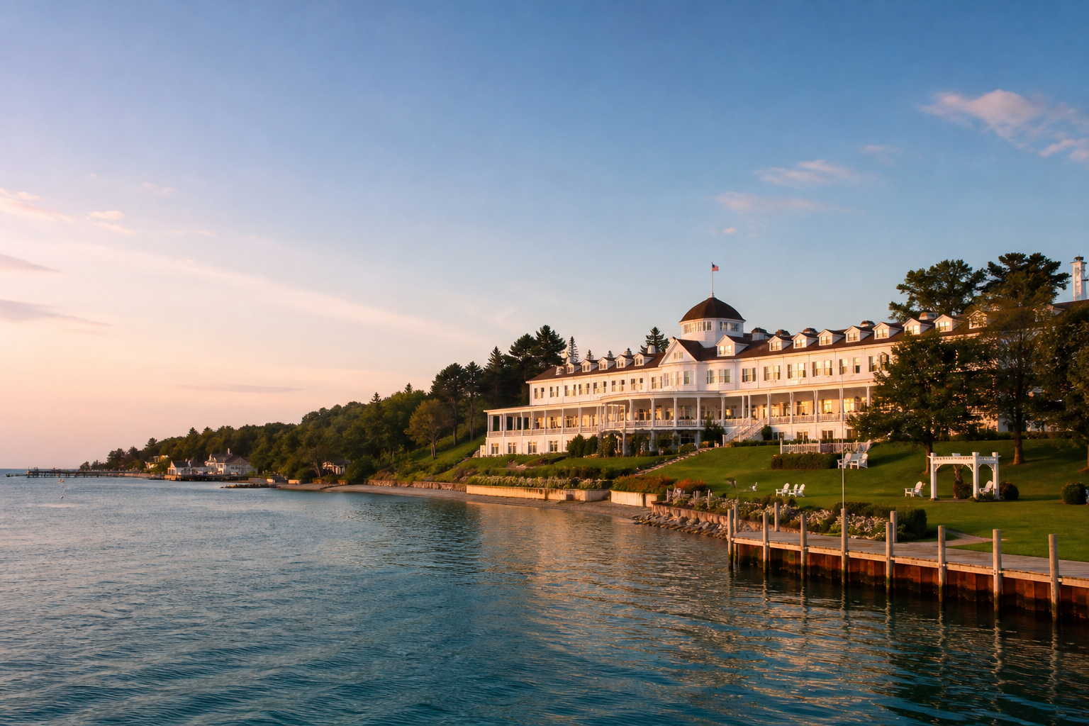 Mission Point Resort on Mackinac Island at golden hour
